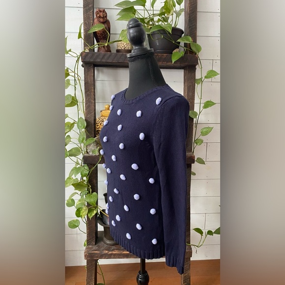Talbots: Blue Pom Pom Knit Sweater - Picture 14 of 17